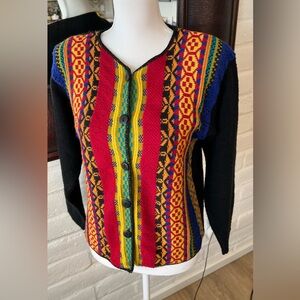 Vintage 80s, 90s Wearable Art Norton McNaughton Vibrant Patterned Cardigan